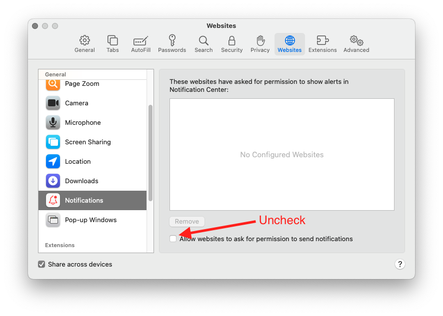 Screenshot of Safari Preferences